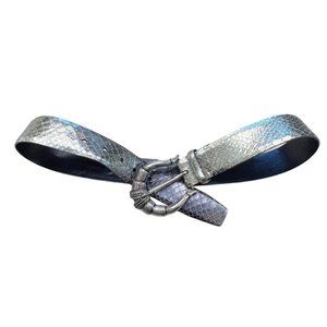 Vintage Carlisle Genuine Leather Snake Print Gold Silver Belt Silver Tone Buckle